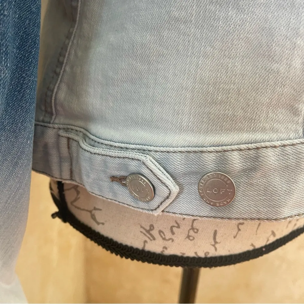 LOFT Ombre Jean Denim Jacket Blue To White Modern Distressed Size XL - Image 6