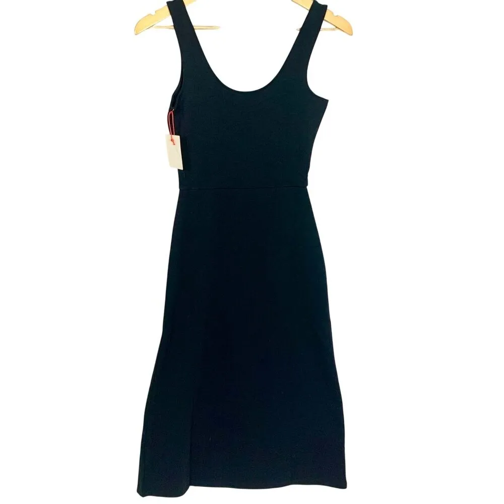 Open Edit Nordstrom Black XS Scoop Neck Dress Day-Night Knit Stretch Front Slit - Image 8