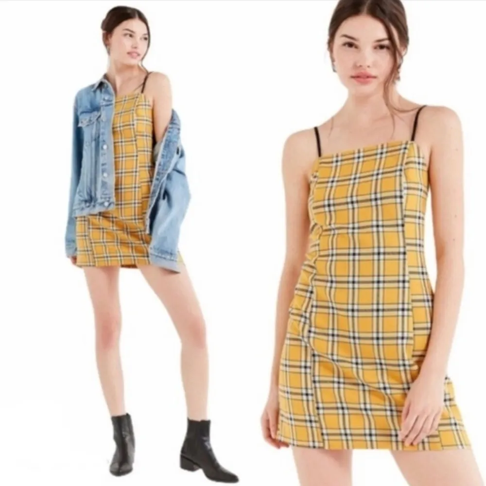 Urban Outfitters Dress Plaid Square Neck Sheath Mini Dress Yellow Small - Image 4