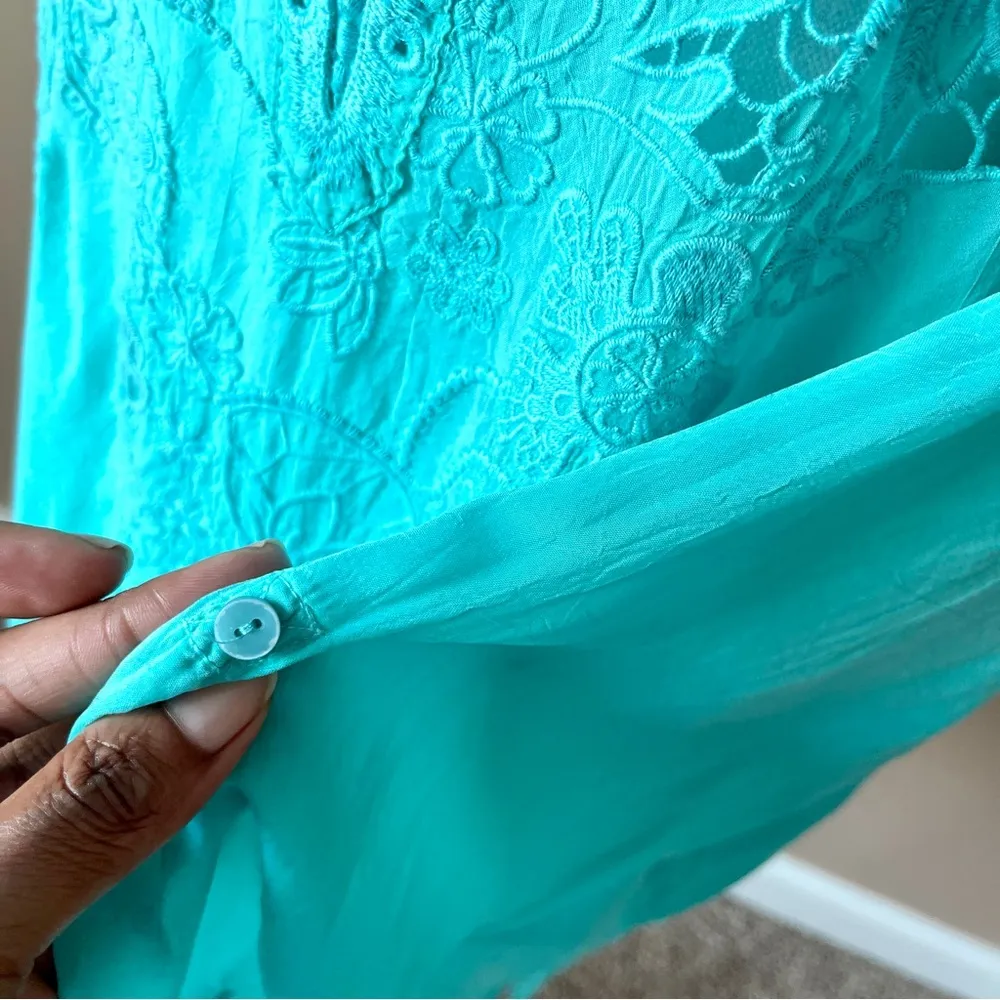 JOHNNY WAS | Aqua Embroidery Detail Tunic Top Sz M - Image 5