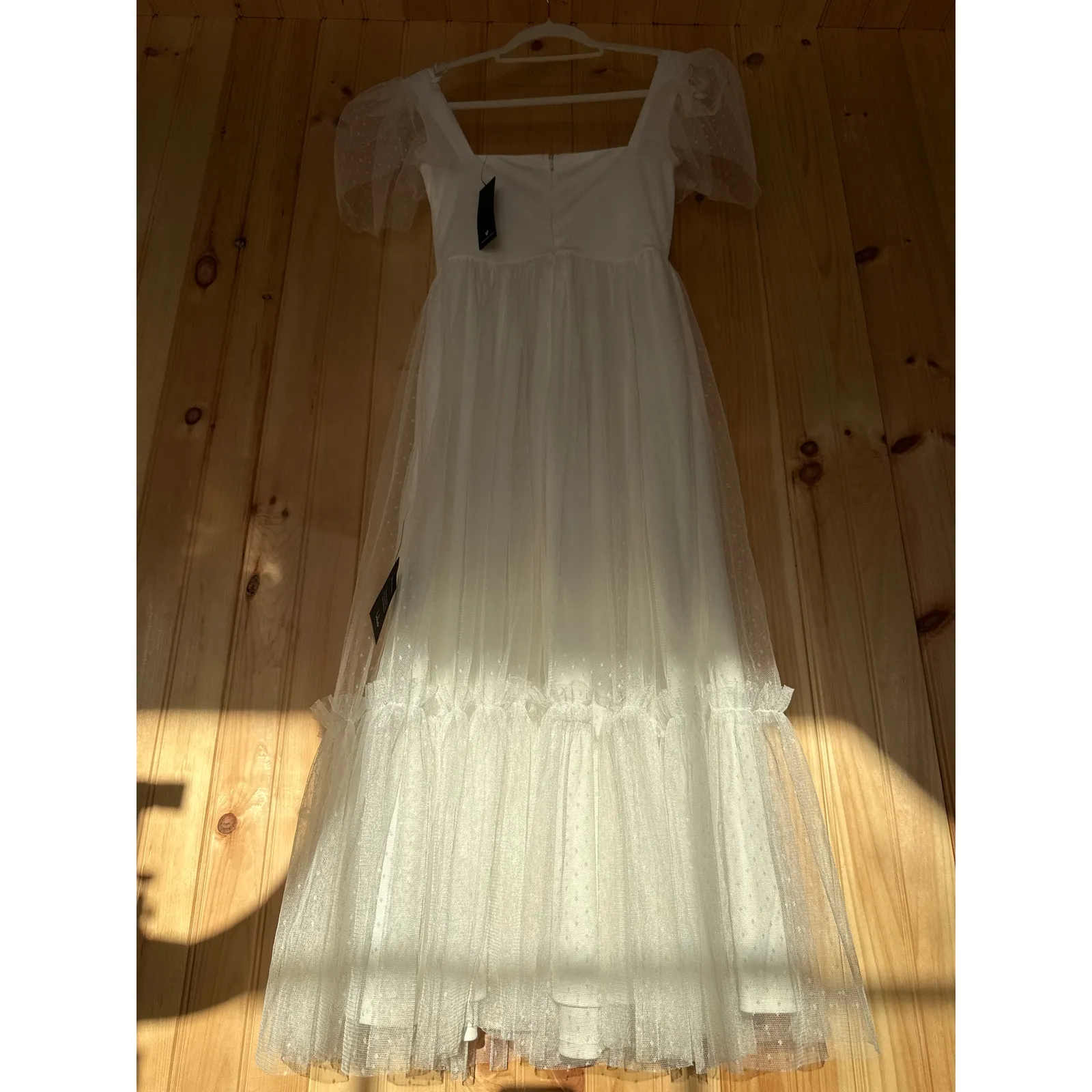 NWT Lulus Dreamy Celebration White Tulle Bustier Swiss Dot Midi Dress Bride XS - Image 7