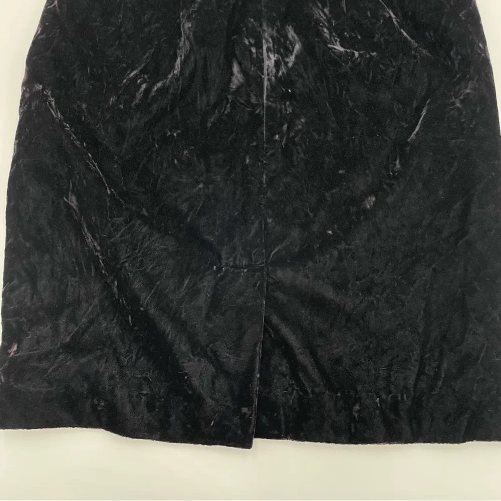 Vintage Crushed Velvet Skirt Pencil 90s Goth Black Retro Moody Glamour Date Chic Size XXS - Image 7