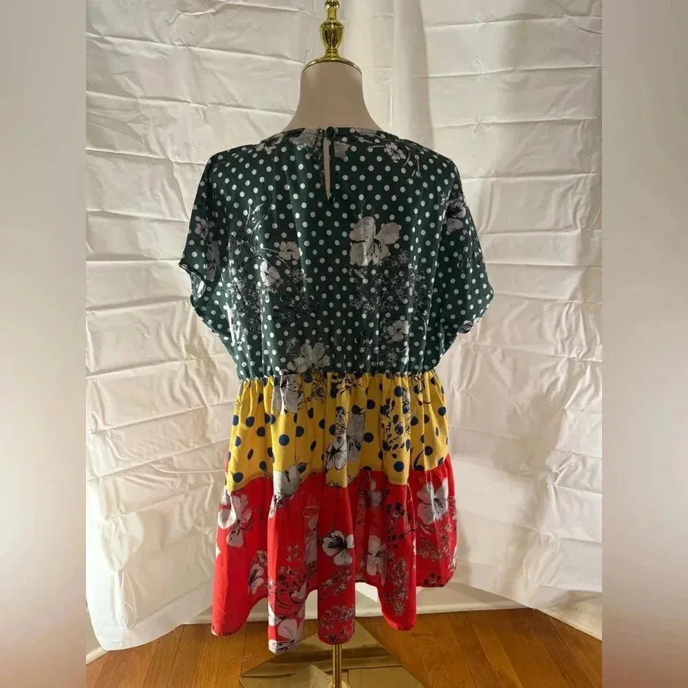 Floral Polka Dot Multicolor Blouse Red Size 2X - Image 2