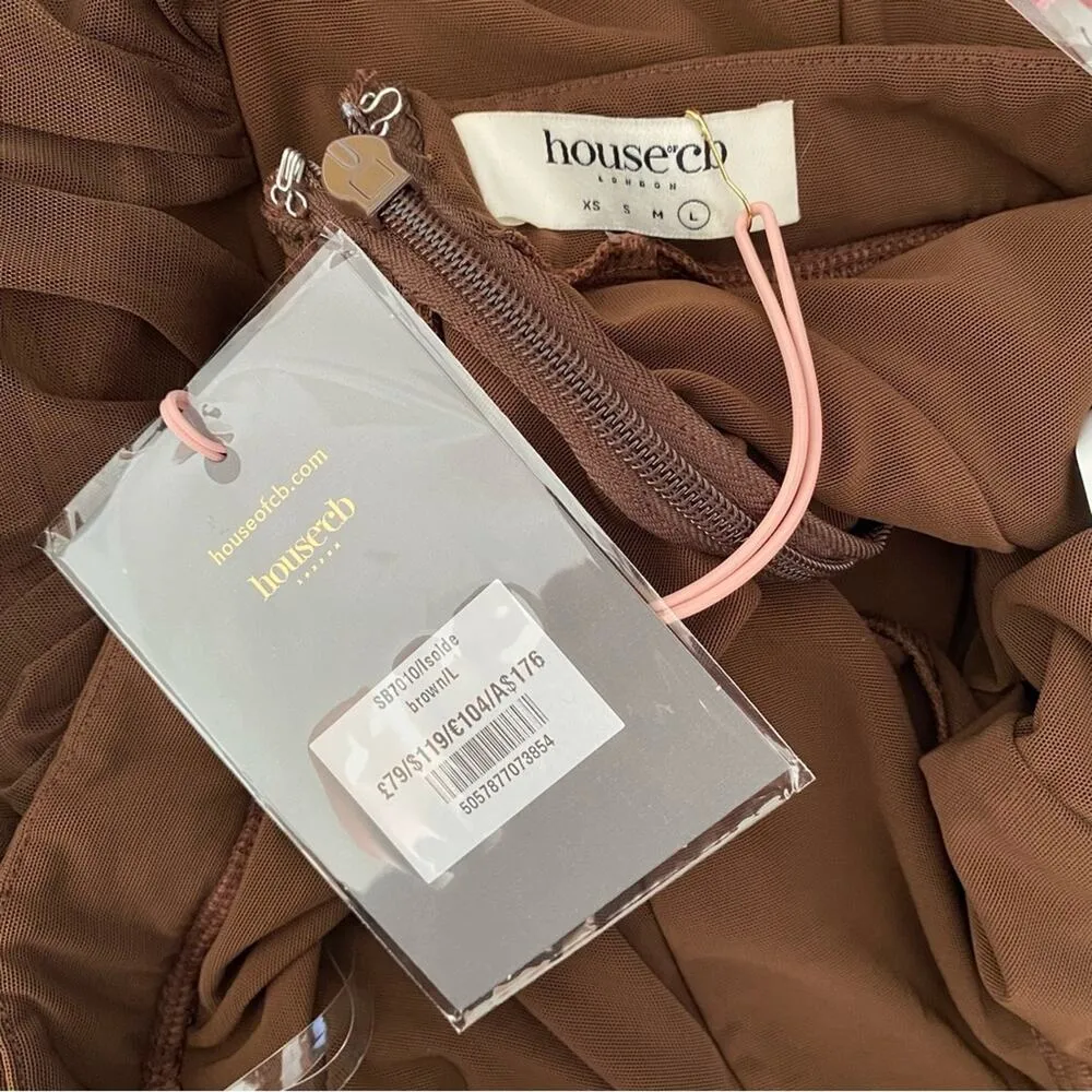 House of CB NWTs Isolde Chocolate Layered Mesh Trousers Pants size Large - Image 8