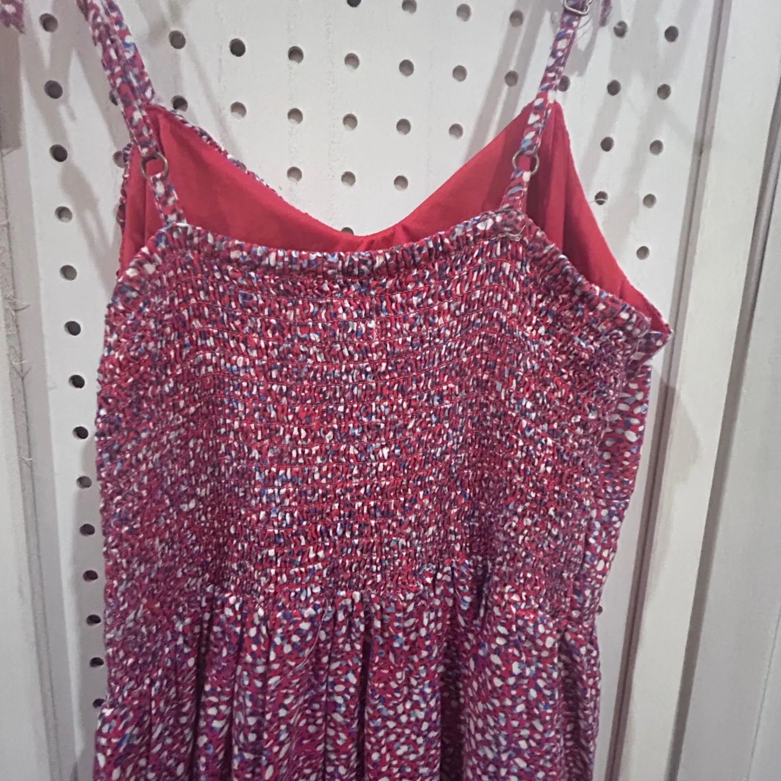 Japana Floral Print Smocked Bodice Sundress Spaghetti Straps Red White Size S - Image 3