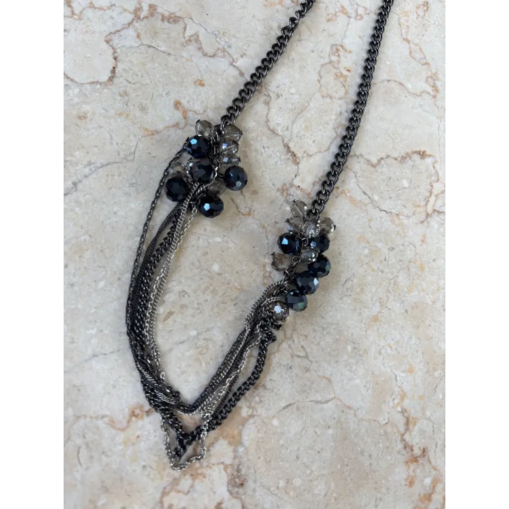 Kenneth Cole Layered Gunmetal Chain Necklace With Black & Clear Faceted Beads & - Image 9