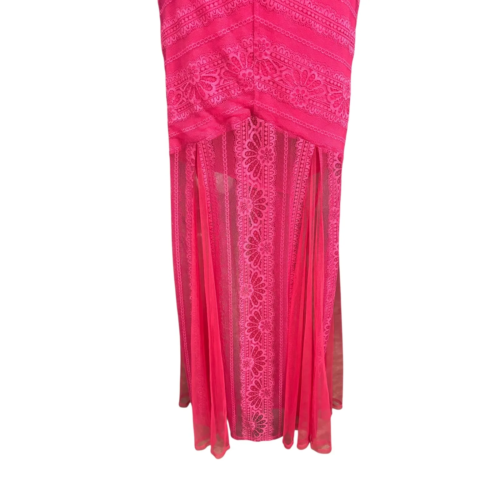 bebe Andie Sheer Striped Lace Gown Dress‎ Hot Pink Size 10 Sleeveless Evening - Image 4