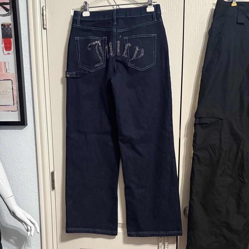 💖 Juicy Couture Abbot Rhinestone Dark Wash Y2K Carpenter Jeans Size 7/28 - Image 3