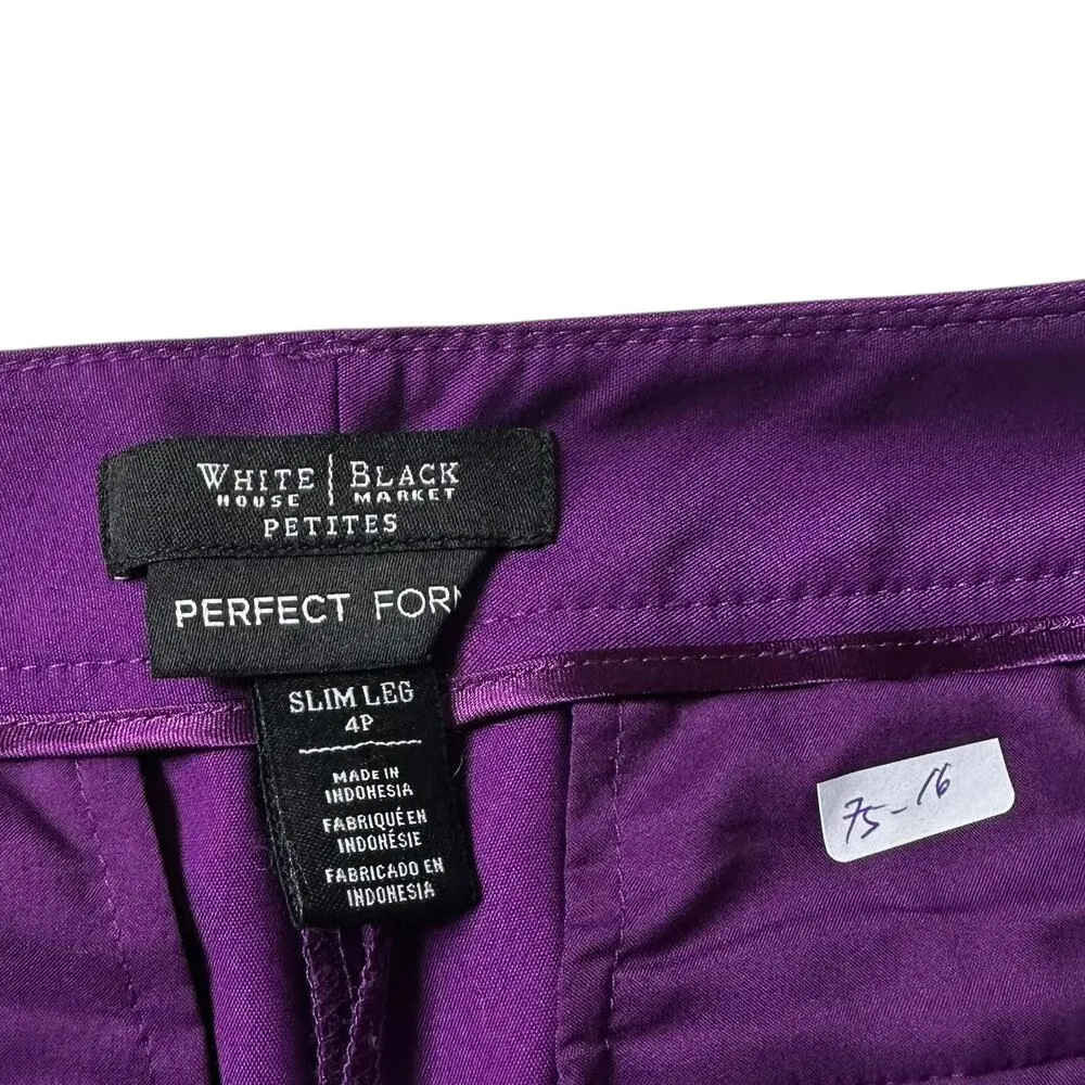 75-16 White House Black Market Purple Perfect Form Pants Women's Petite Size 4 - Image 4