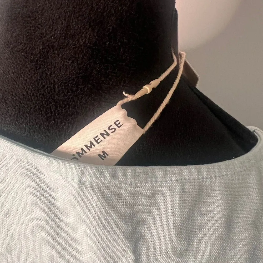 Commense Cotton Linen Twist‎ Tunic Midi Dress Light Blue Short Puffed Sleeve NWT Size M - Image 8