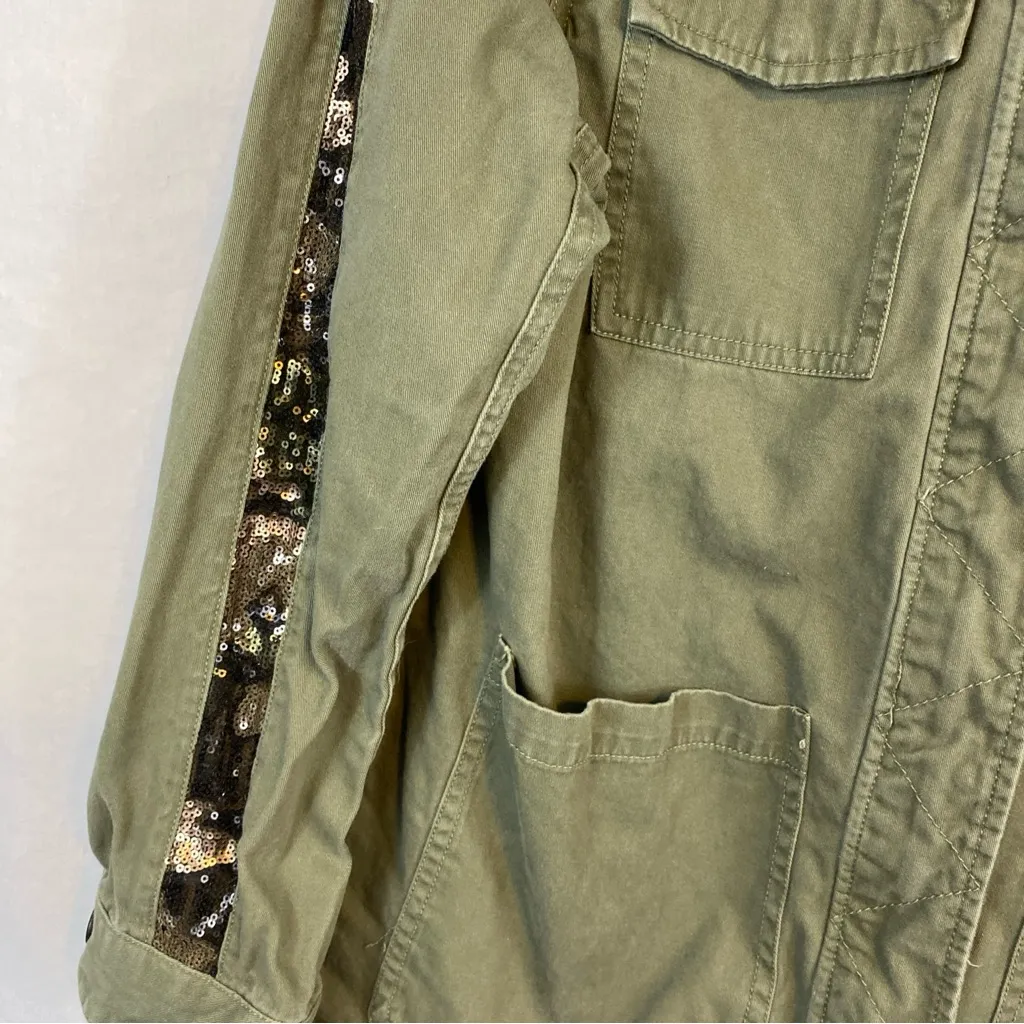 Madden NYC Olive Utility Jacket with Sequin Detail size large Green - Image 7