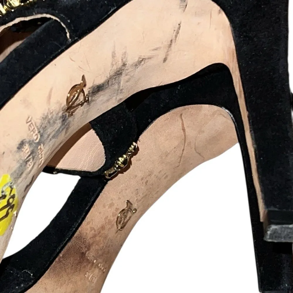 Vince Camuto Signature Elegant Black Suede and Gold Women's Sandals 8 M - Image 5
