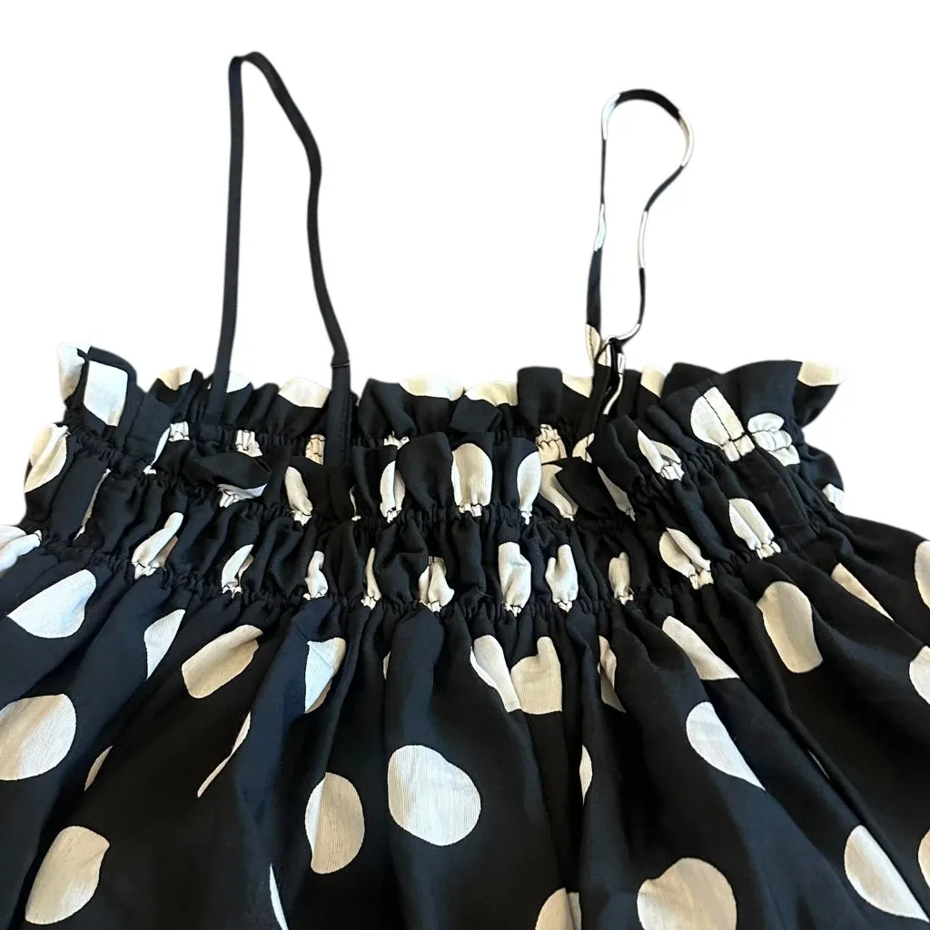 O.P.T. Black White Polka Dot Print Midi Dress Shift Smocked Top Loose Fit XS - Image 7