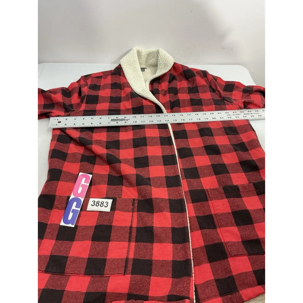 Womans Eddie Bauer XL Cardigan Black Red Checked Lined Open Front - Image 5