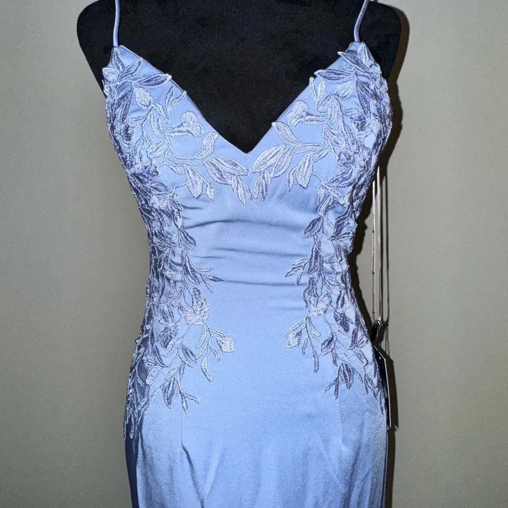 Faviana Lace Applique V Neck Prom Dress With Lace Up Back - Image 4