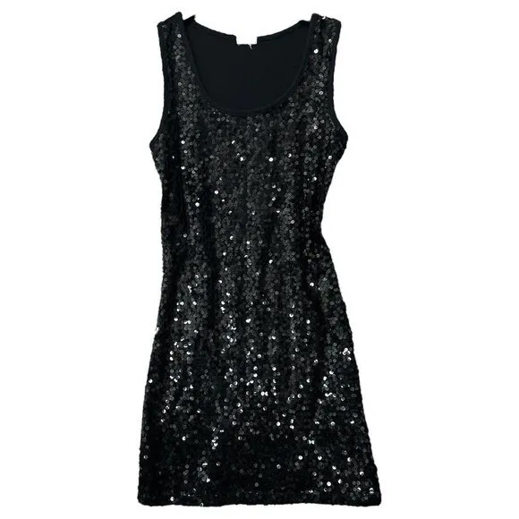 Womens Black‎ Sequin Sleeveless Bodycon Cocktail Dress Size 0 90's Clubwear Glam Black - Image 3