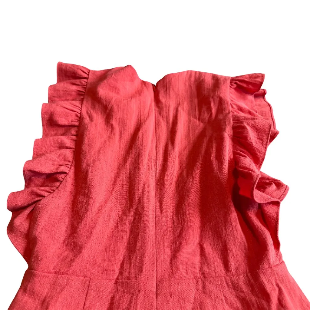 Lovers + Friends Coral Linen Blend Romper Shorts Short Sleeves Size XS Women's - Image 9