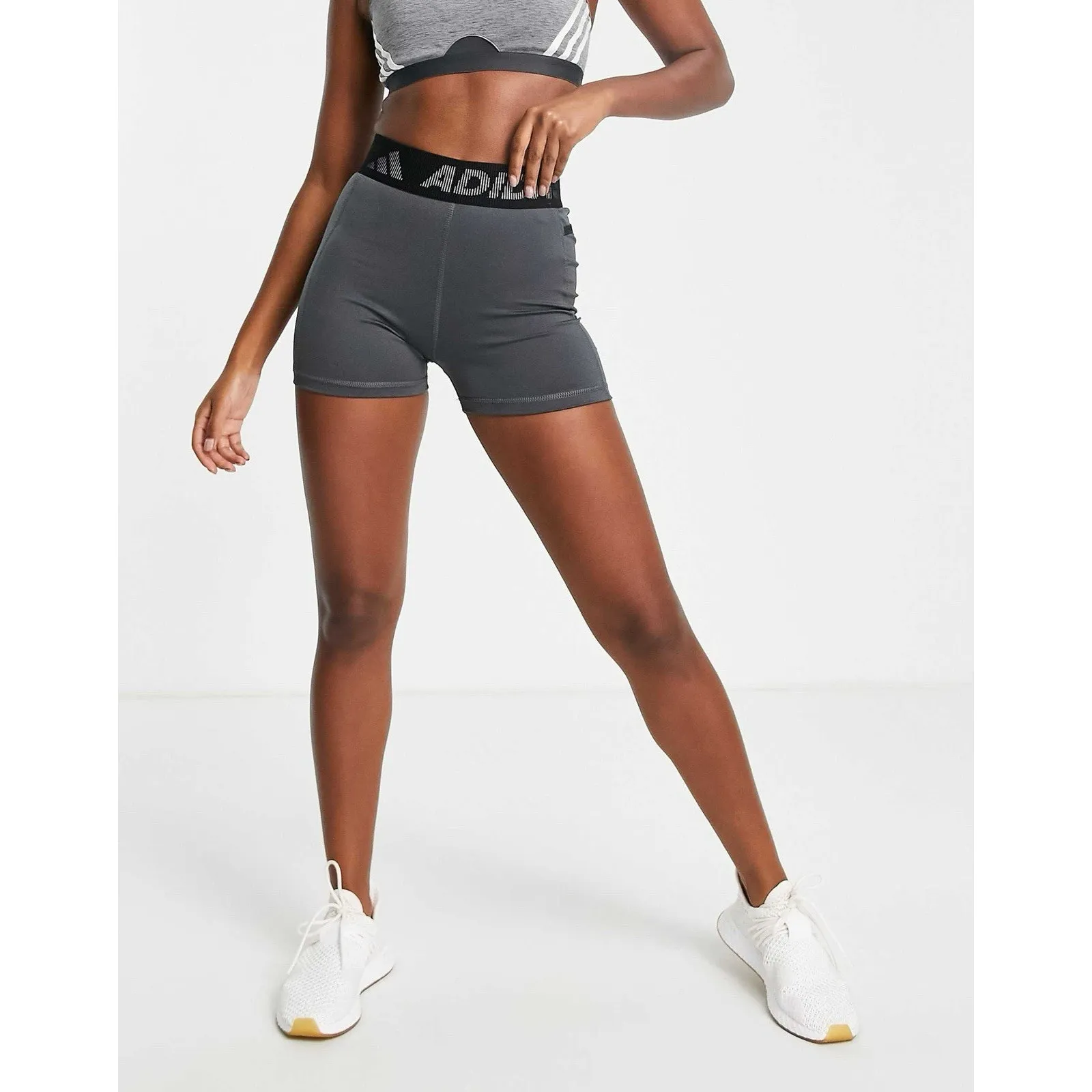 adidas Training Tech fit 3 Bar logo waistband tight shorts in grey L - Image 13