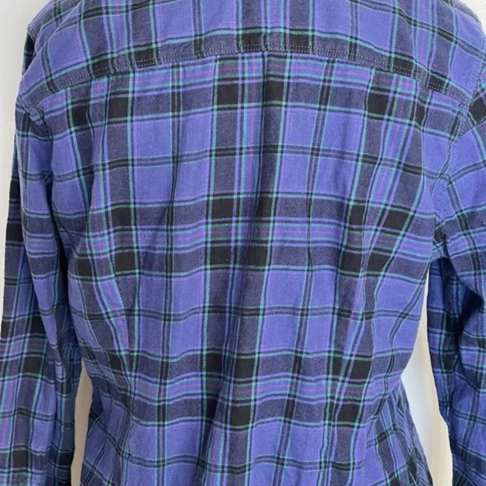 Eddie Bauer Button down Womens Size PL Petite Large Blue Rodeo Western Plaid - Image 4