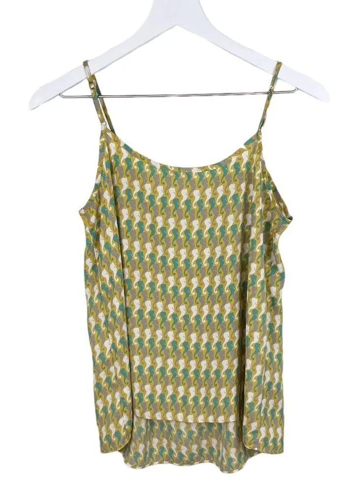 CAbi 411 Seahorse Novelty Print Pleated Camisole Tank Top Size Small Yellow Teal - Image 4