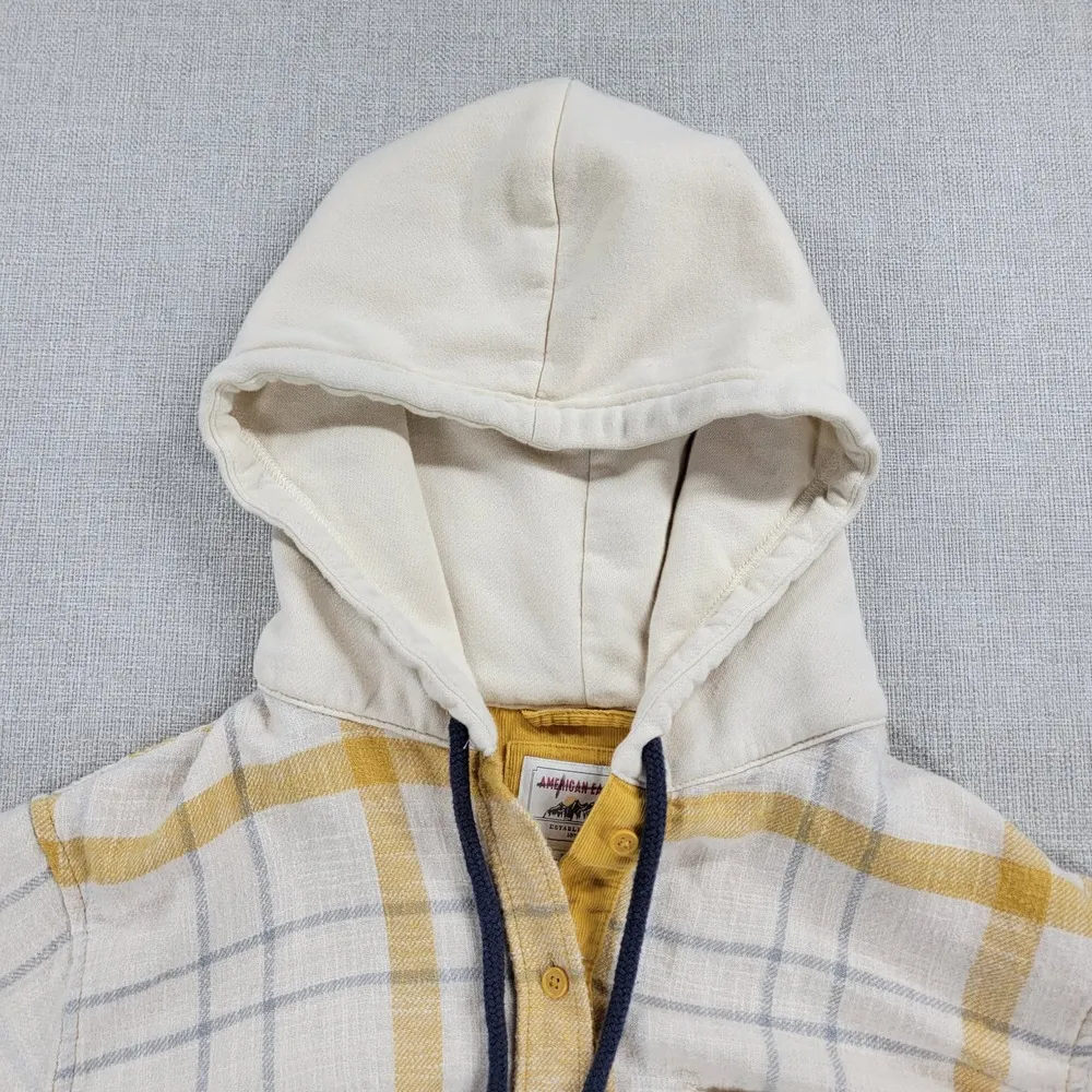 American Eagle Womens Flannel Shirt Size S Yellow White Plaid Button Down Hoodie - Image 9