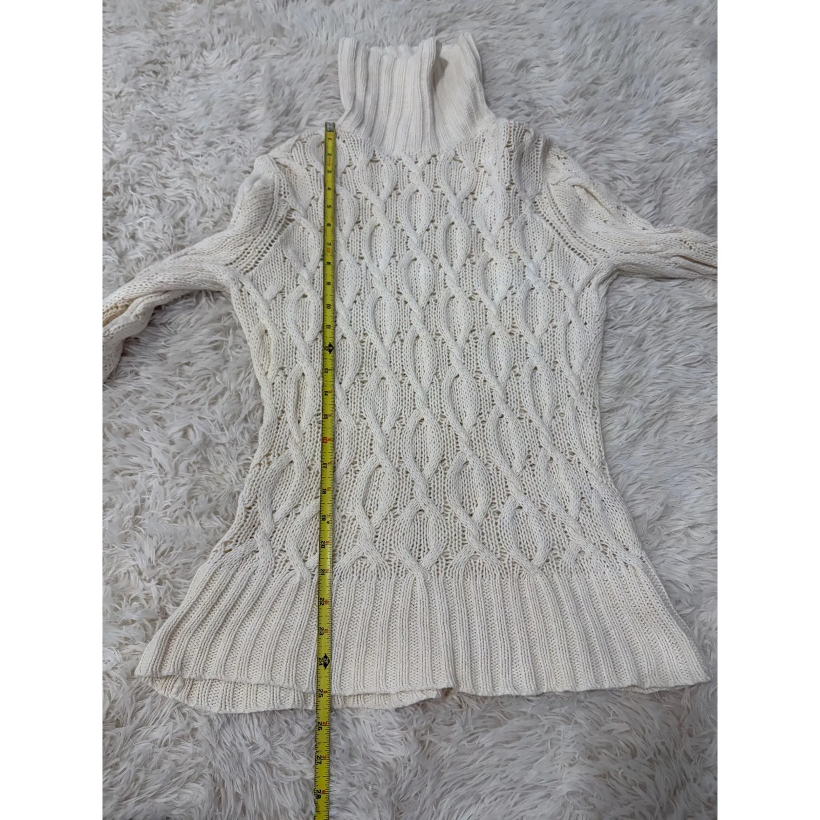 Real Comfort Cream Cable‎ Knit Turtleneck Sweater Womens Medium Knitwear - Image 5