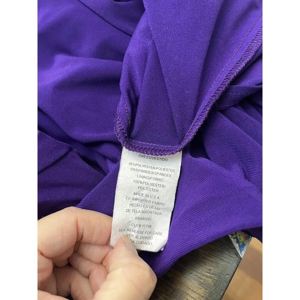 Johns Girl Royal Purple Vintage Faux Wrap Studded Broach Midi Dress Size 6 - Image 7