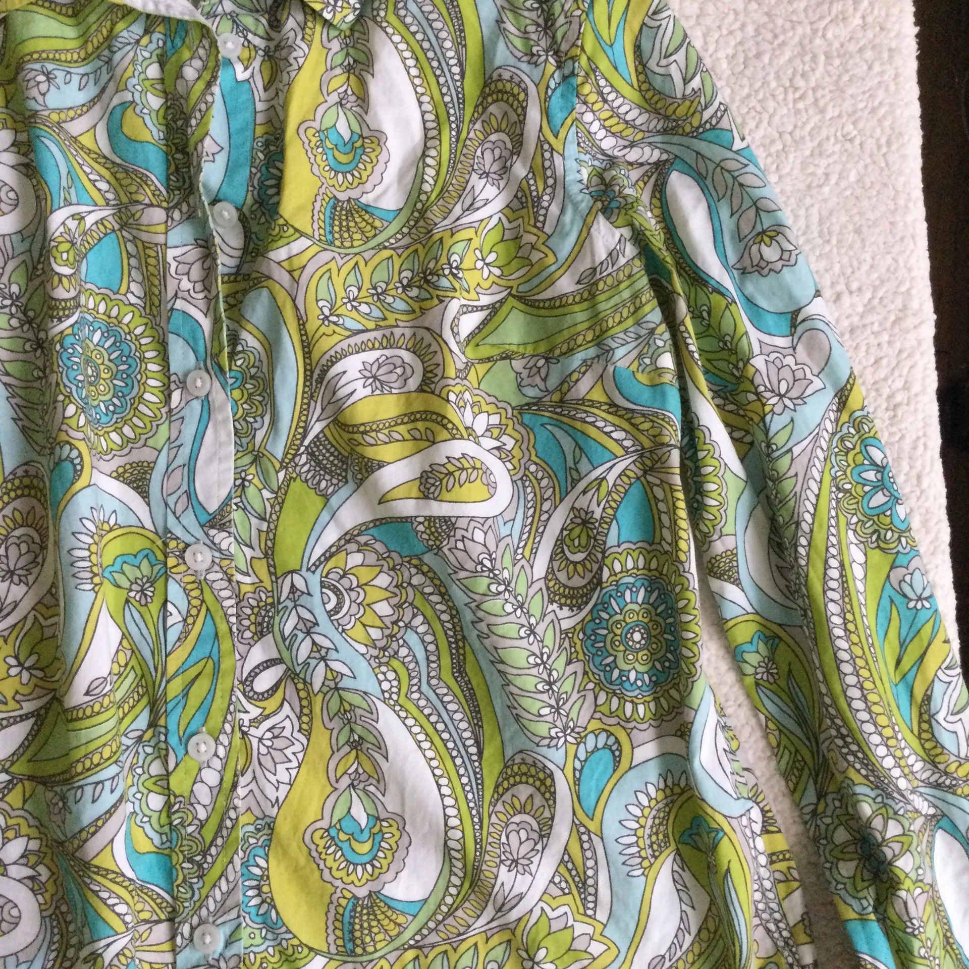 Y2K Bright Paisley Floral Pattern Button Up Blouse Top Shirt - Size Medium - Image 9