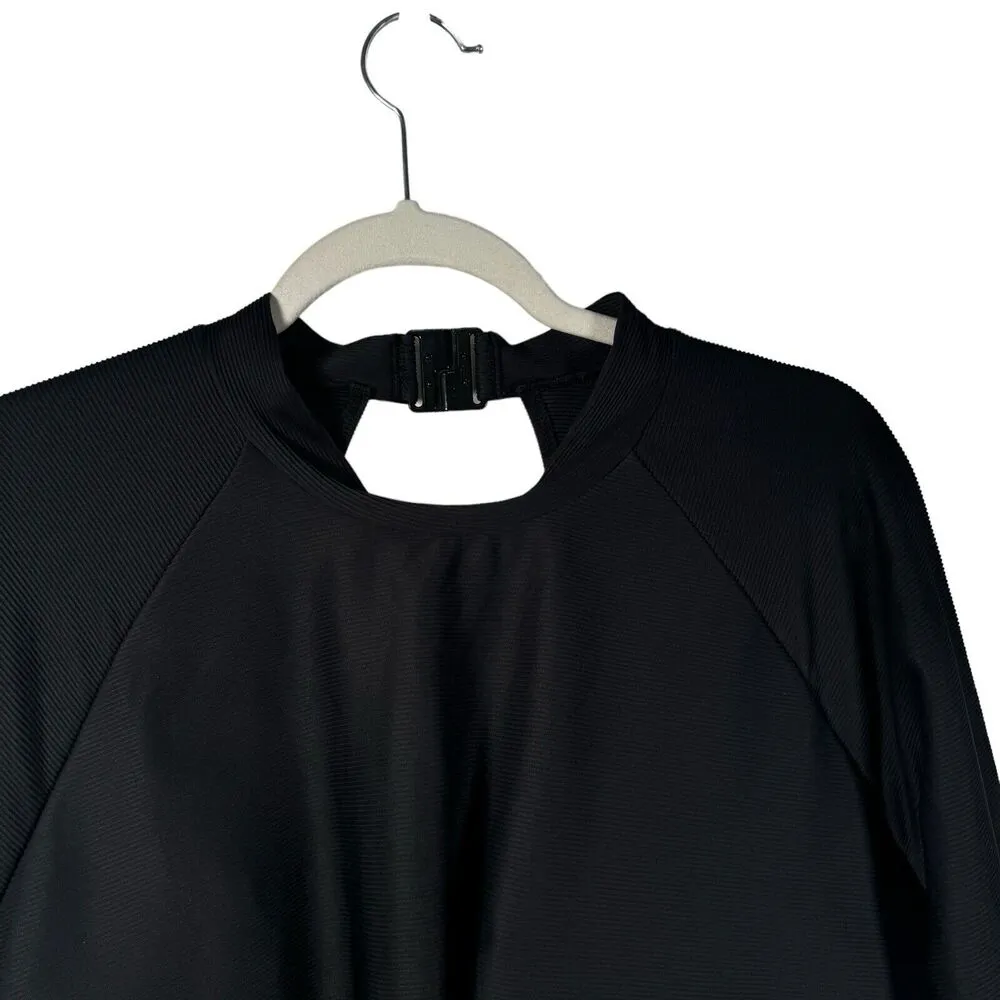 J Crew Active Ribbed Long Sleeve One Piece Rash Guard Swimsuit Black Womens 24 - Image 3