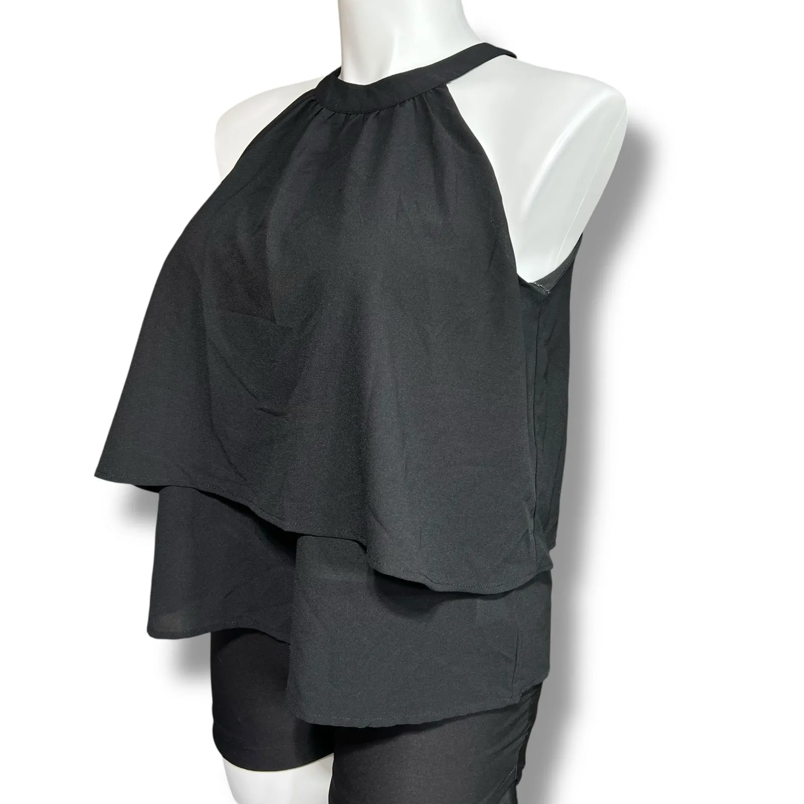 Paper Crane Womens Layered Blouse Shirt Halter Top Sleeveless Black Large - Image 7