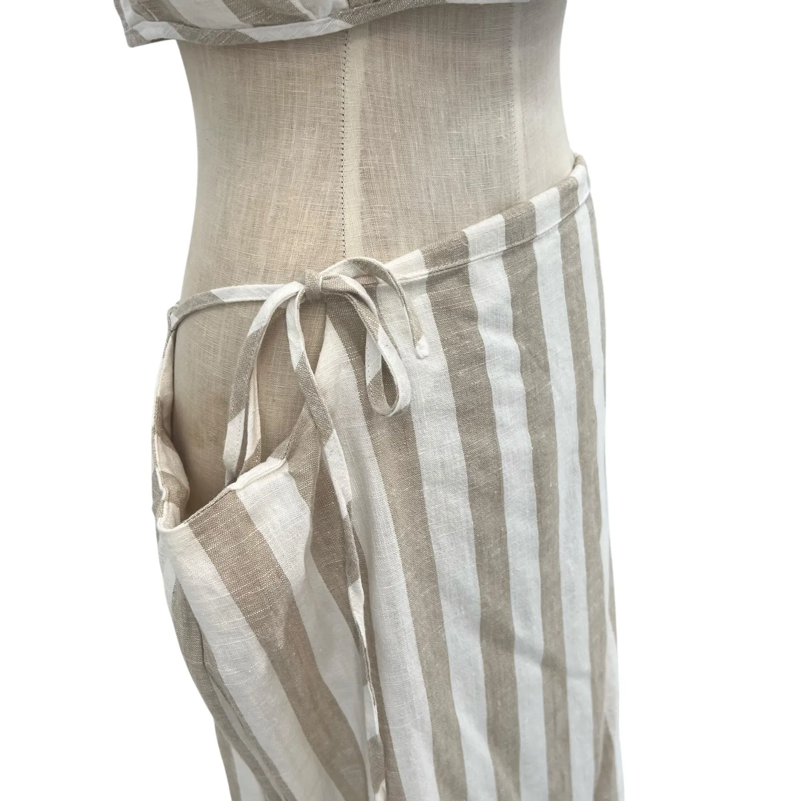 Lioness Fazio Skirt Set Tee Shirt Pinstripe Neutral Linen Nude White Size Medium - Image 8