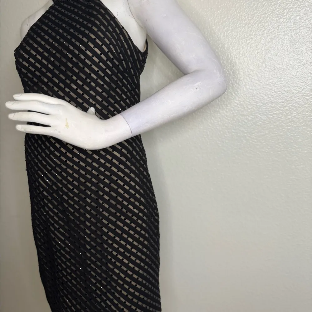 La Femme Short Cocktail Black Beaded Dress Size 8.  #78 - Image 4