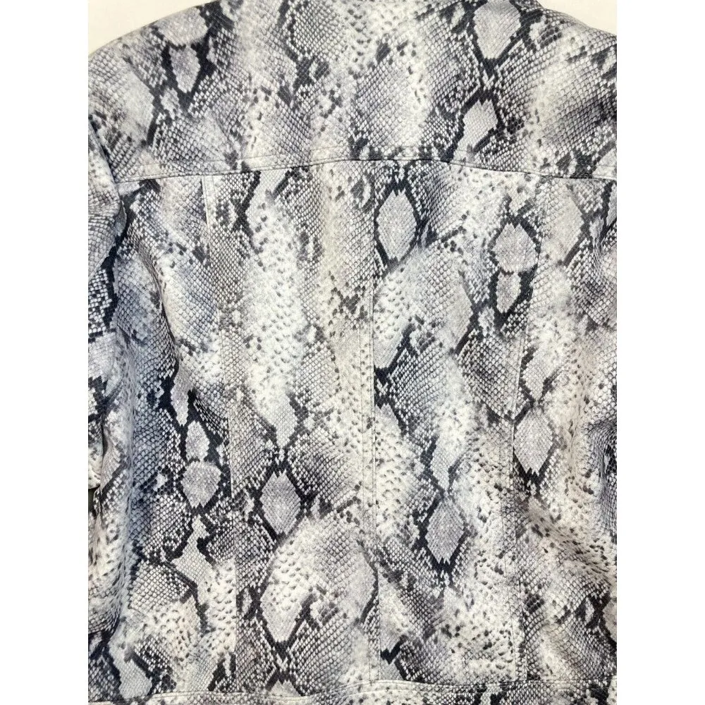 New Philosophy Grey Snake Faux Leather Moto Jacket Womens M Animal Print Coat - Image 5