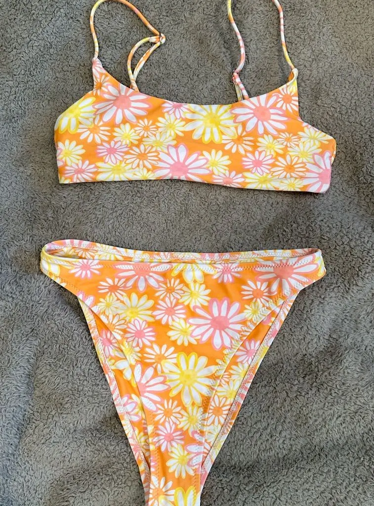 Floral Women’s Swim Set - Orange and Yellow grey bandit - Image 1