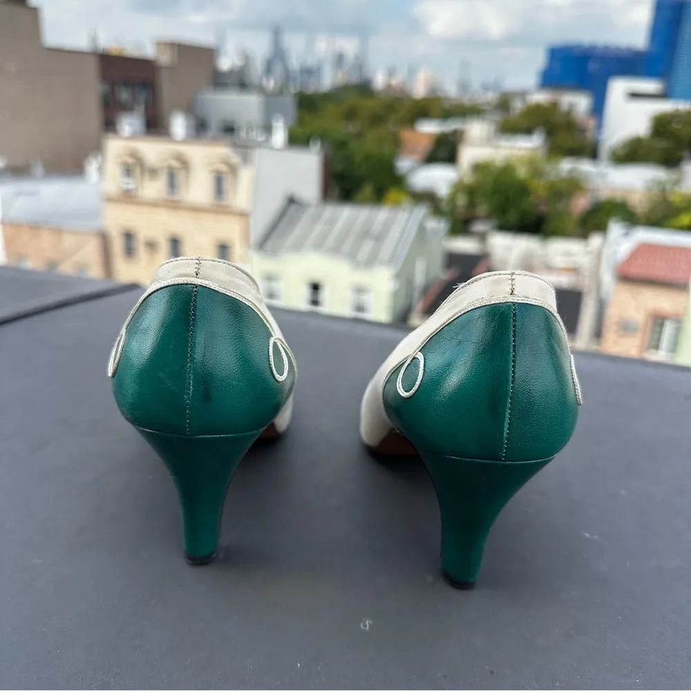 Vintage  Green and White Leather Heels Size 7 western cowgirl retro - Image 6