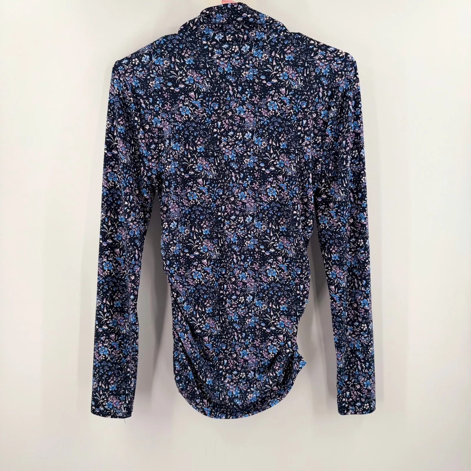 J. CREW Turtleneck Size Small Ruched Matte Jersey Coventry Floral Blue Cottage - Image 3