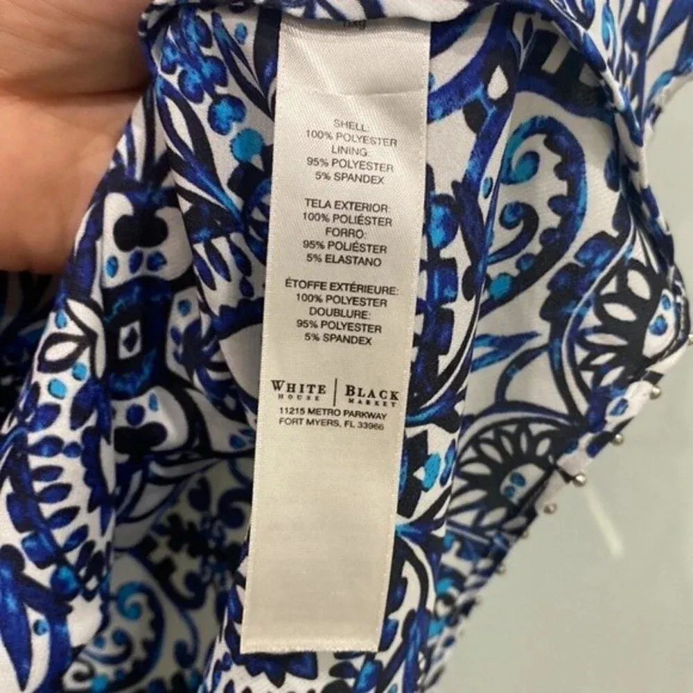 White House Black Market Women's Blue White Tiered Braid Print Cami Tank Top XS - Image 8