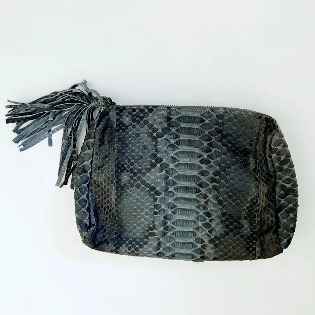 None Python Embossed Faux Leather Zip Pouch - Image 2