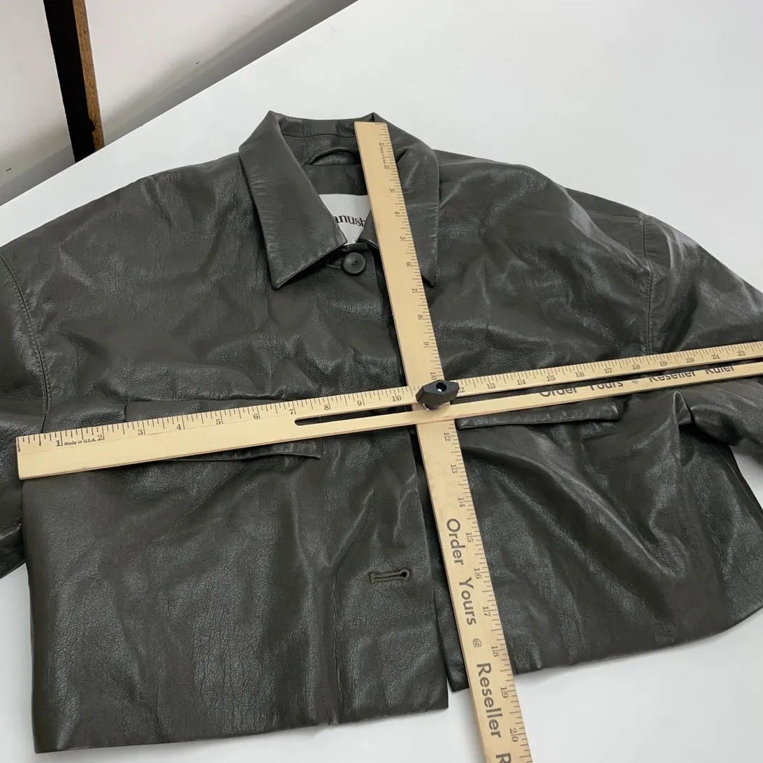 Nanushka Jacket Womens Small Holleen Solid Green Faux Leather Collared - Image 11