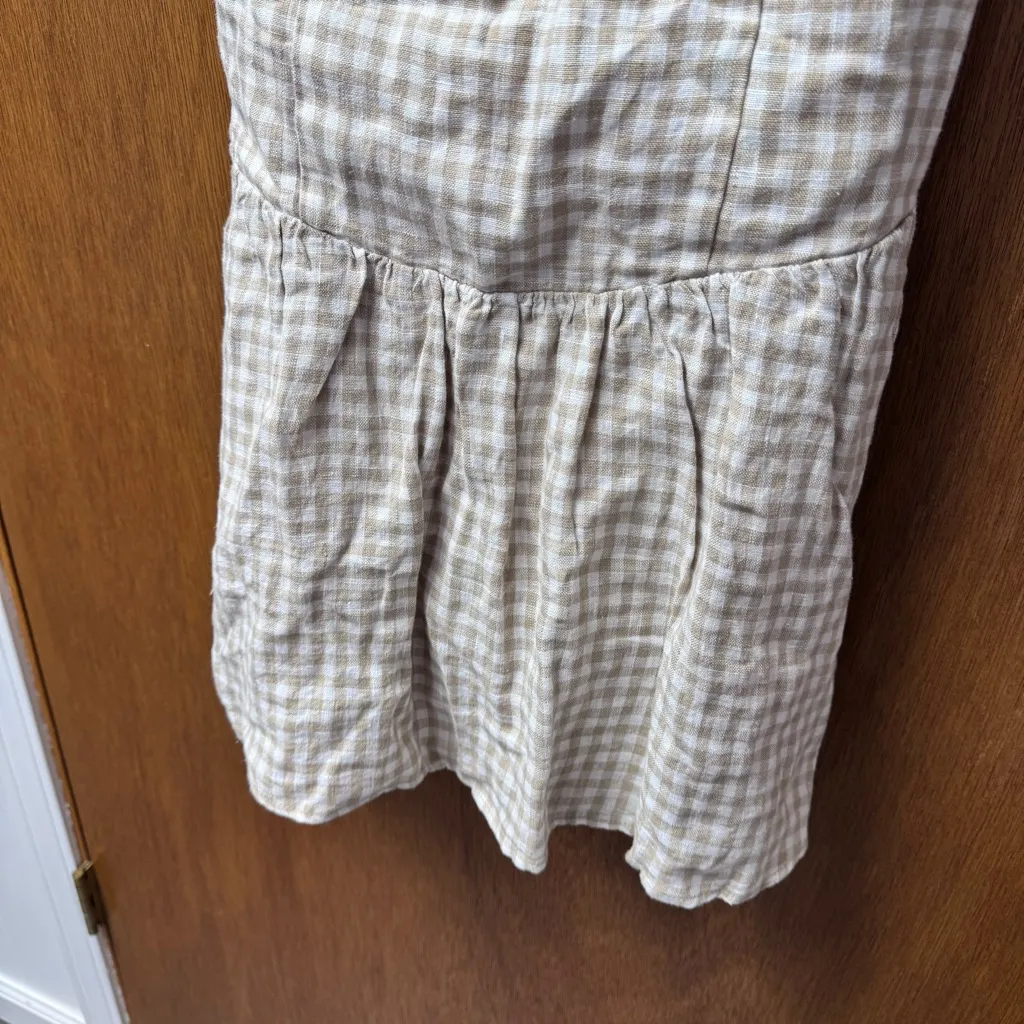 NEW Abercrombie & Fitch Premium Linen Drop-Waist Skort Dress Tan Gingham Large - Image 8