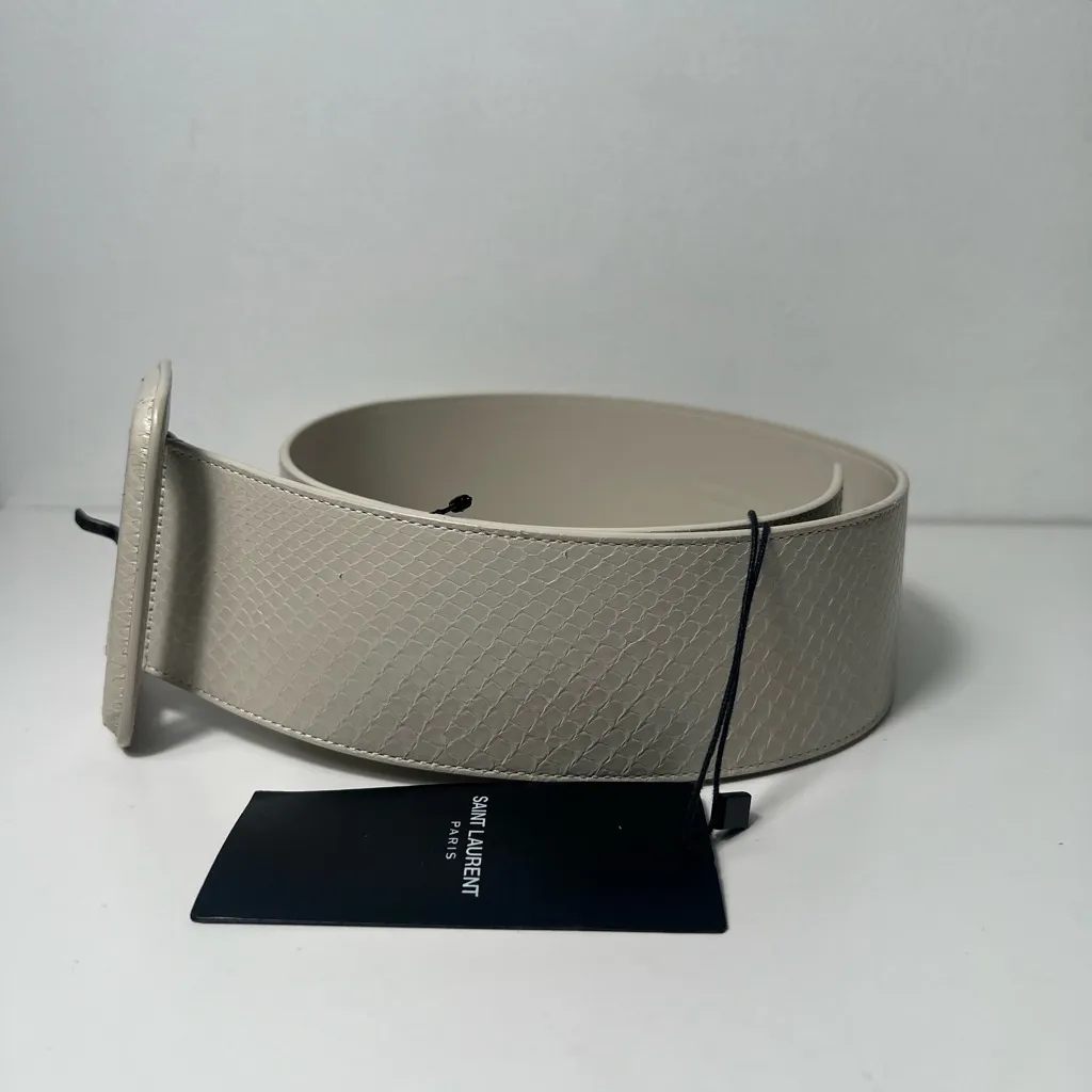 Saint Laurent YSL Snakeskin Python Vintage White Covered Buckle Corset Belt - Image 6