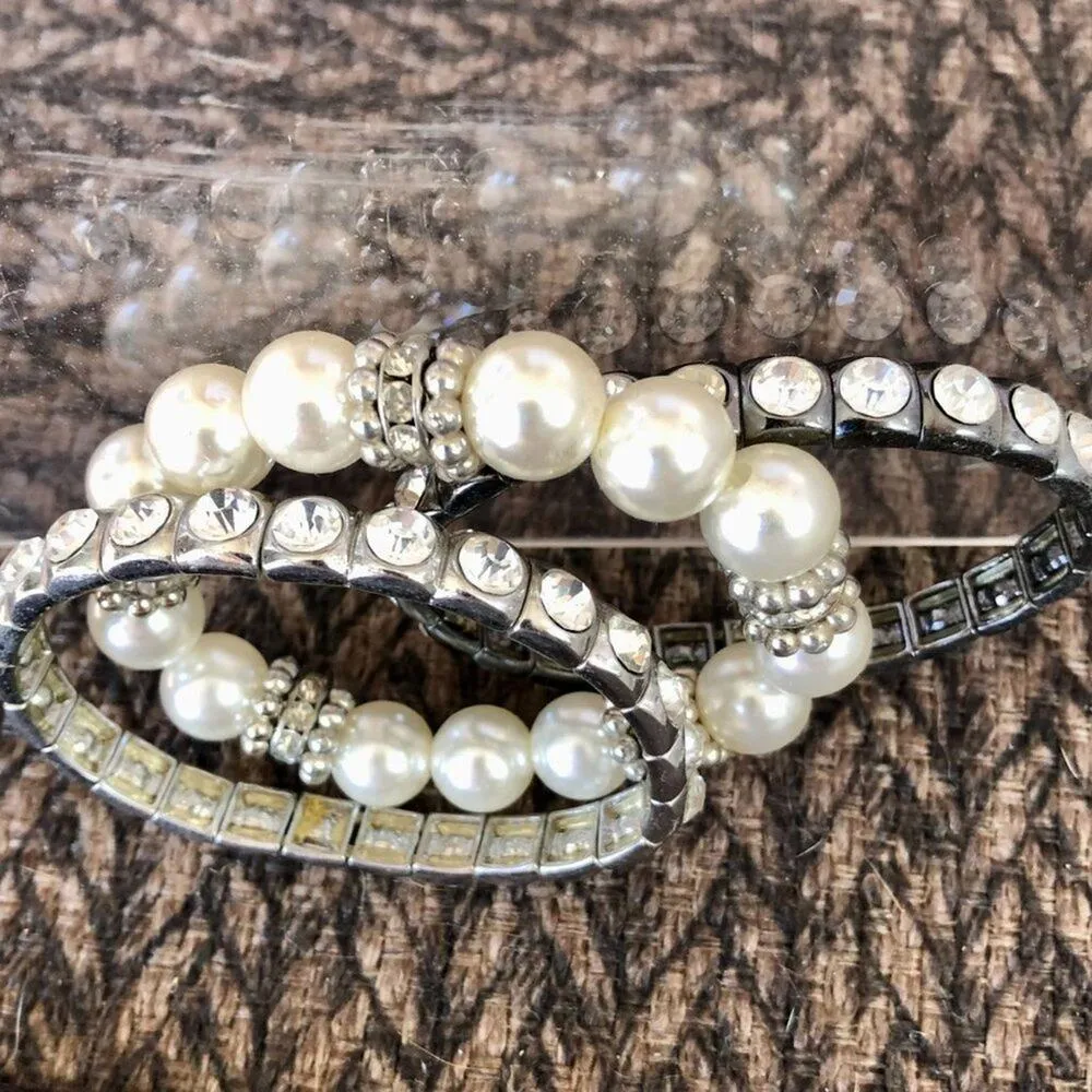 Cache 3 Bundle silver tone stretch bracelets multi size faceted crystals NWT New - Image 2