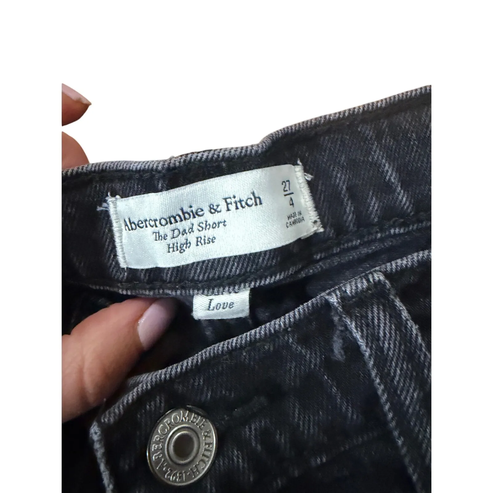 Abercrombie & Fitch Curve Love Dad Shorts High Rise Black Denim Cutoff Size 27 - Image 3