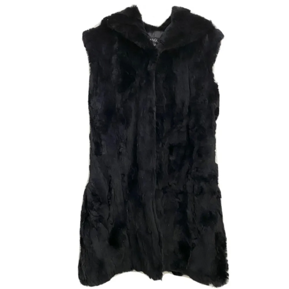 ANGL Black 100% Fur Sleeveless Hooded Coat Size S - Image 6