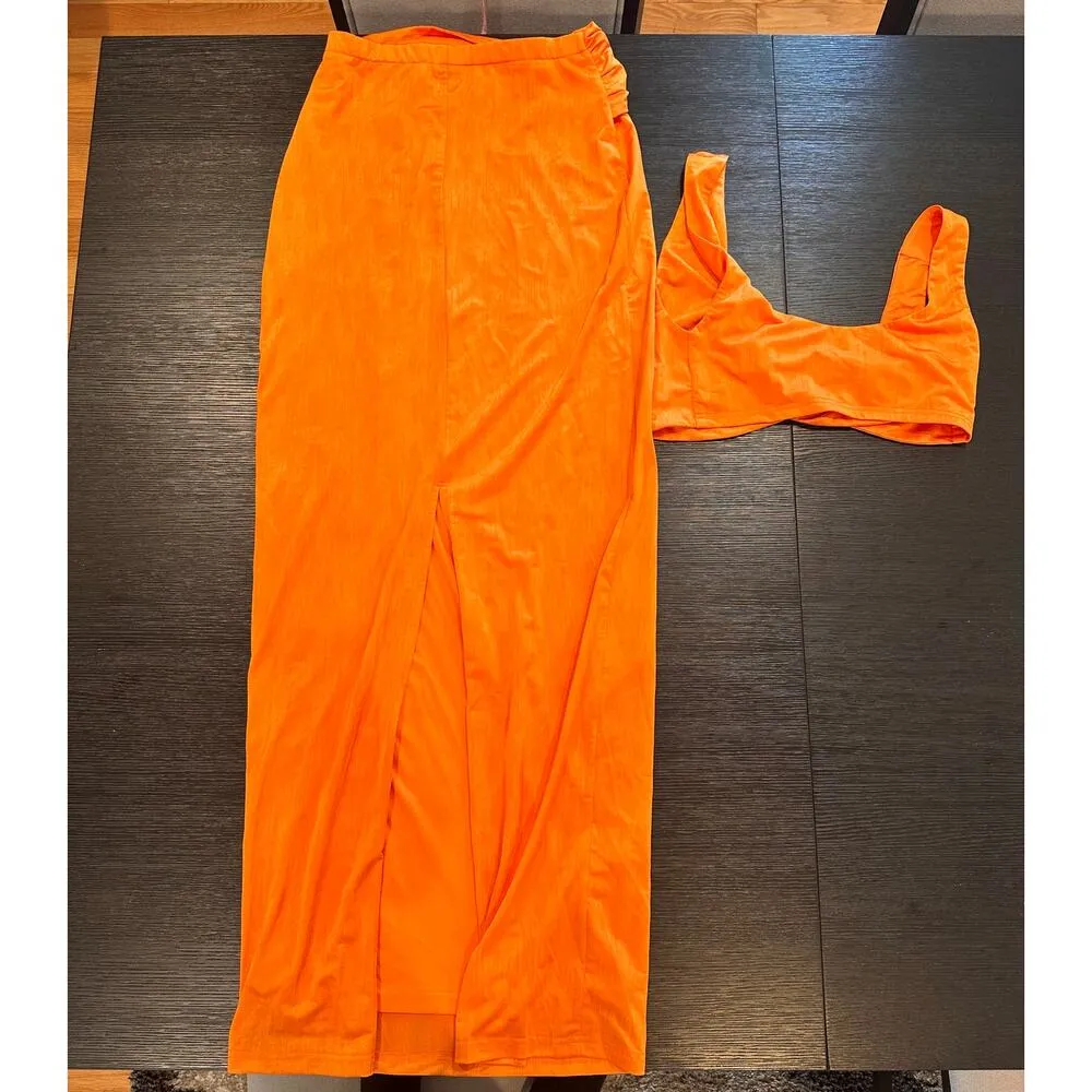 Superdown Joana Maxi Skirt Set in Tangerine Orange size Small - Image 5