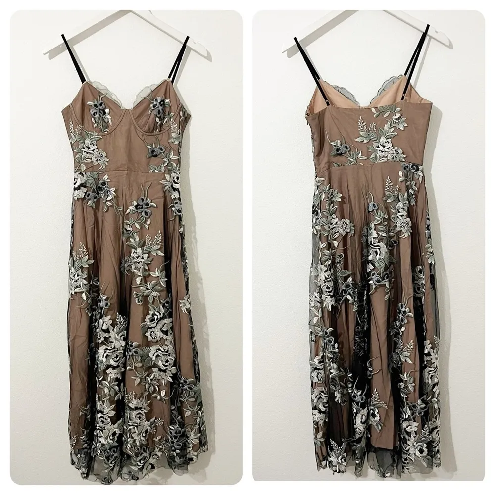 SAU Lee Gabriella Embroidered Dress Black Multi Lace Midi Cocktail Revolve US 2 - Image 2