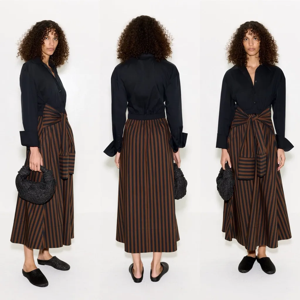 Simon Miller Inna Poplin Maxi Shirt Dress Black Brown Stripe Size Small - Image 3