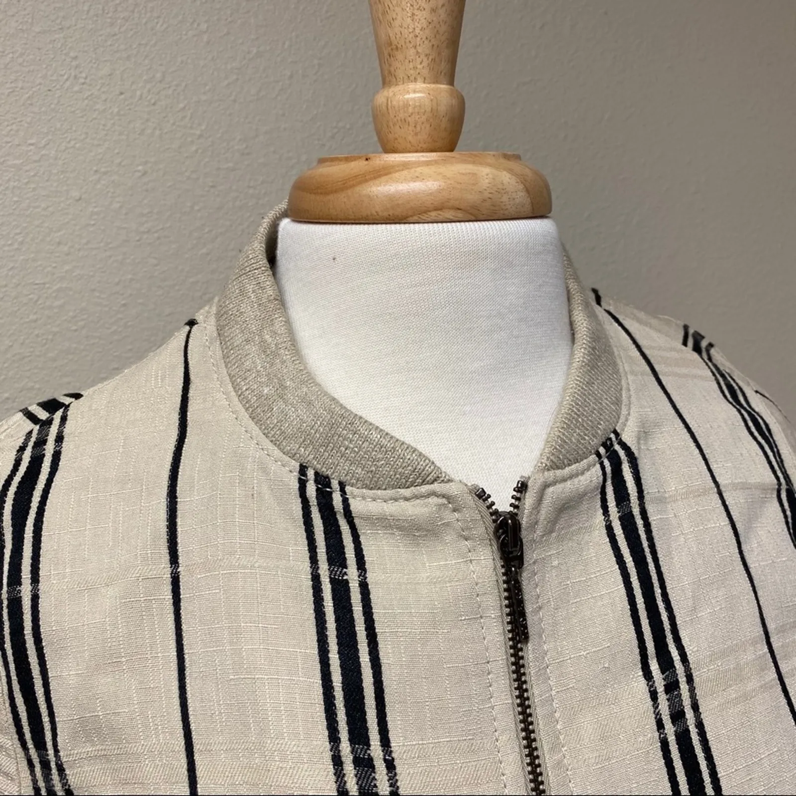 Tory Burch Debbie Striped Linen Zip Jacket Blazer Tan Size 8 - Image 13