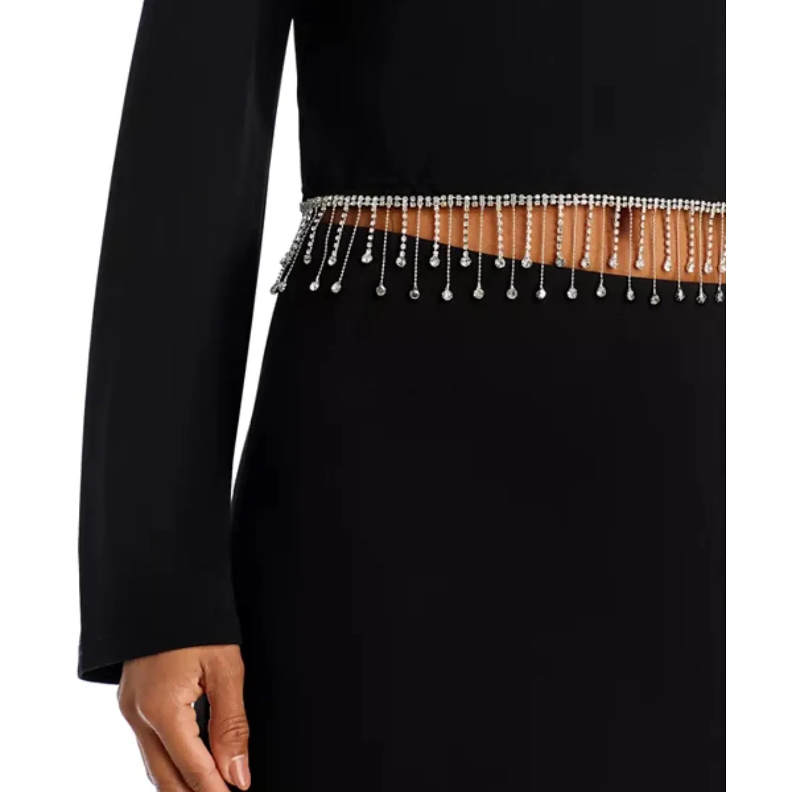 Aqua Black Long‎ Sleeve Rhinestone Fringe Crop Top Womens XS - Image 4