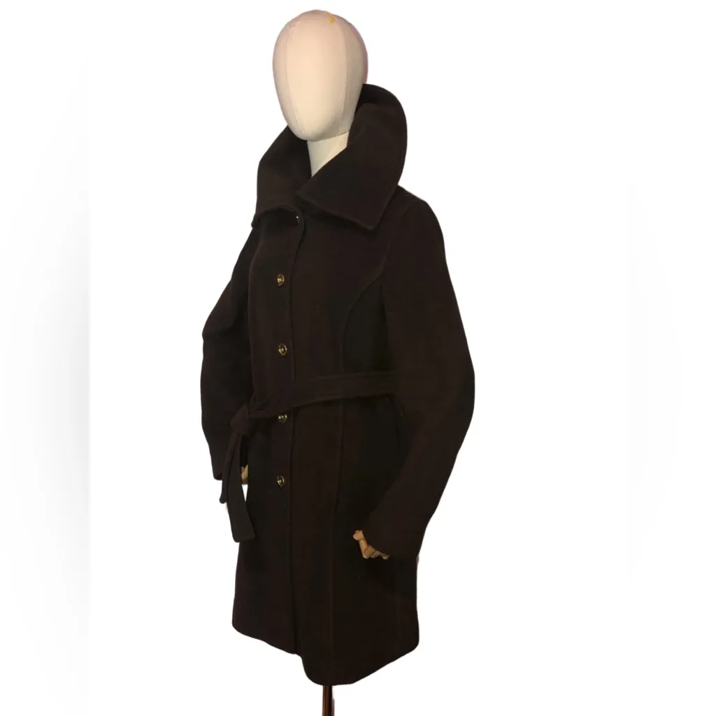 COACH Single Breasted Brown Wool Belted Fully Lined Coat Sz Med - Image 2